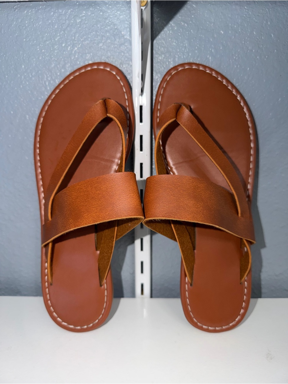 Brown Leather Slide Sandals